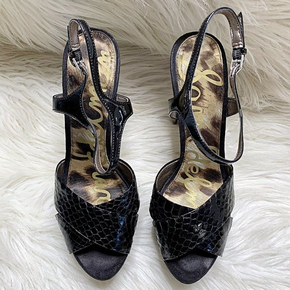 Sam Edelman Mason Embossed Leather Strappy Sandal in Black - Picture 5 of 13